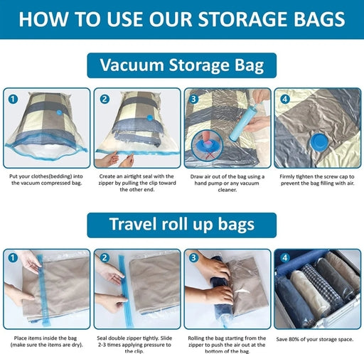 Vacuum Sealer Bags Set with Hand Pump - 6 Pieces (50X70cm, 60X80cm, 80X100cm) X2