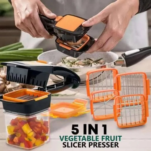 5-In-1 Multifunctional Vegetable & Fruit Chopper with Interchangeable Blades and Non-Skid Base