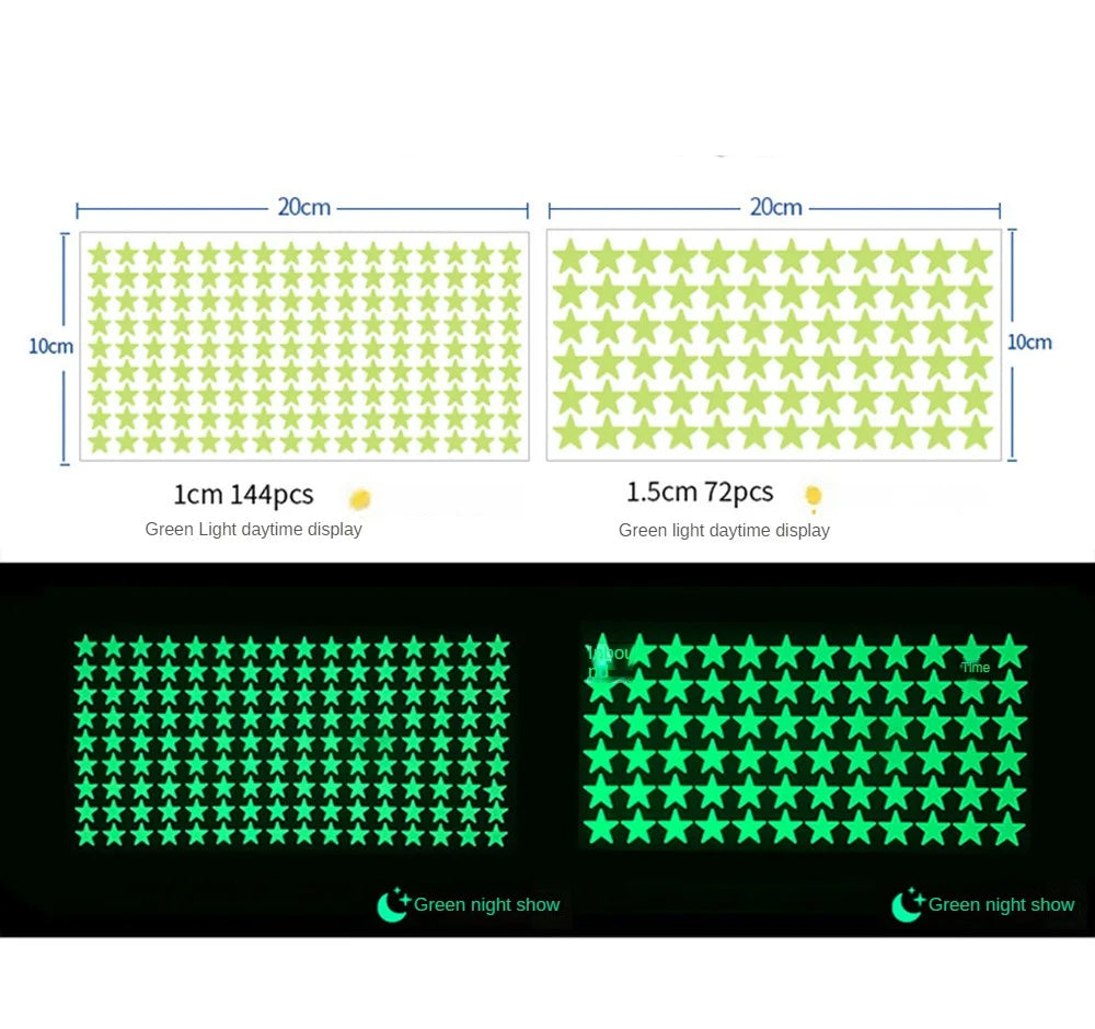144 Pcs X 1 CM Size High Radium Star Stickers High Quality 3D Light Emitting Stars - Radium Luminous Stars Florescent Glowing in the dark Radiam Stickers