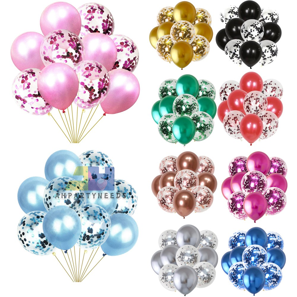 10 Pcs Foil Balloon Set with 5 Confetti & 5 Chrome Balloons Wedding Birthday Anniversary Party Decoration Metallic Latex Balloons Chrome Balloon Wedding Decorations Birthday Party Supplies Baloon