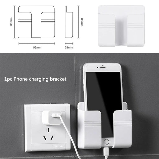 Wall Mount Phone Holder Self-Adhesive Wall Beside Organizer Storage Box Plastic Charging Phone Stand