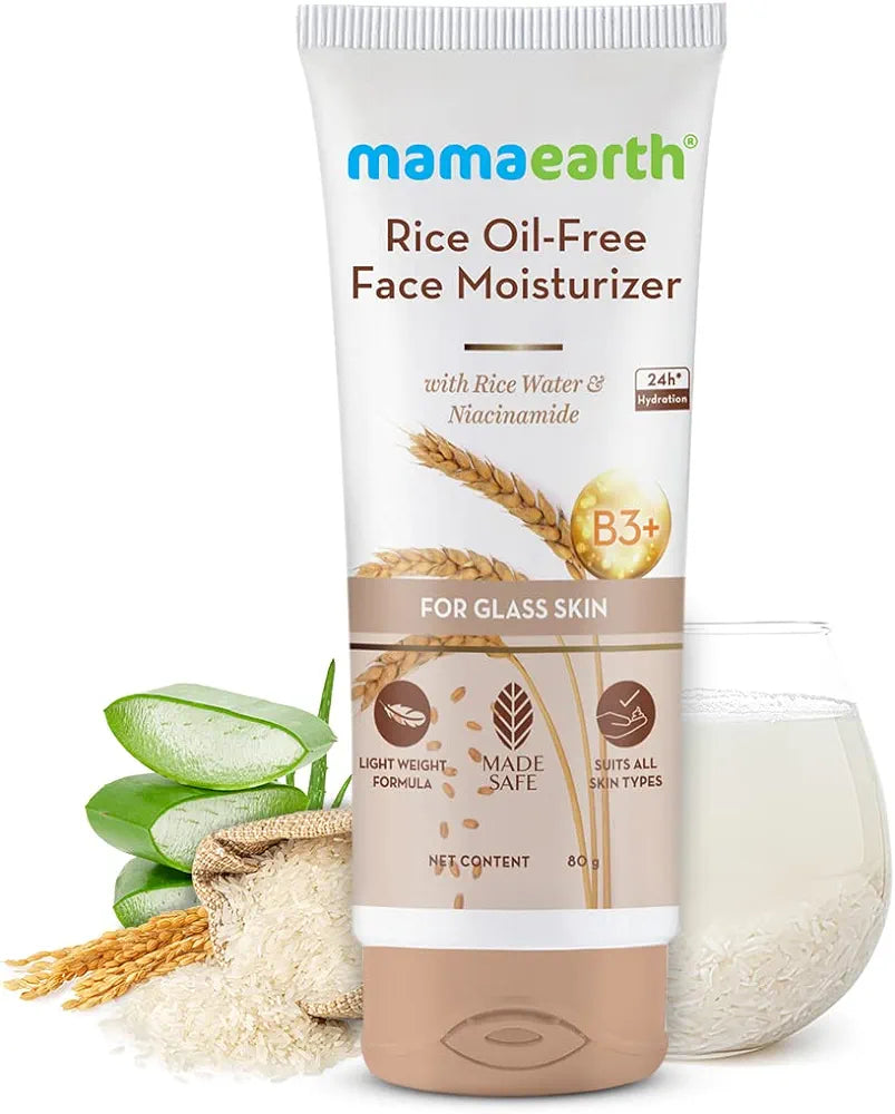 Mamaearth Rice Oil-Free Face Moisturizer with Rice Water & Niacinamide for Glass Skin - 80 G