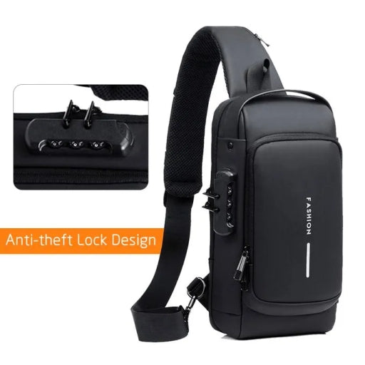 Men Sling Bag Pack with Lock Waterproof Anti-Theft