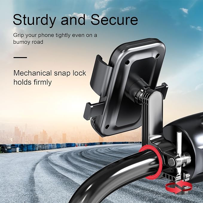 Bike Phone Holder, One Hand Operation and 360° Rotatable Phone Holder for Motorcycle and ATV Scooter