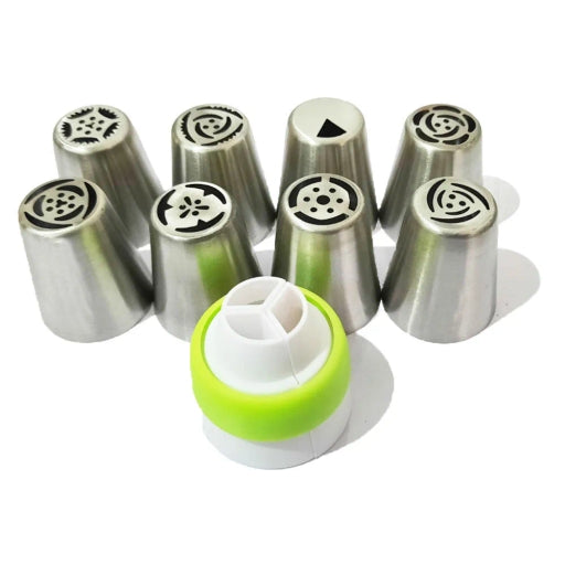 9 Pcs Set Stainless Steel Nozzle Steel Russian Tips Flower Nozzle Tools Set Cake Decorating Tips