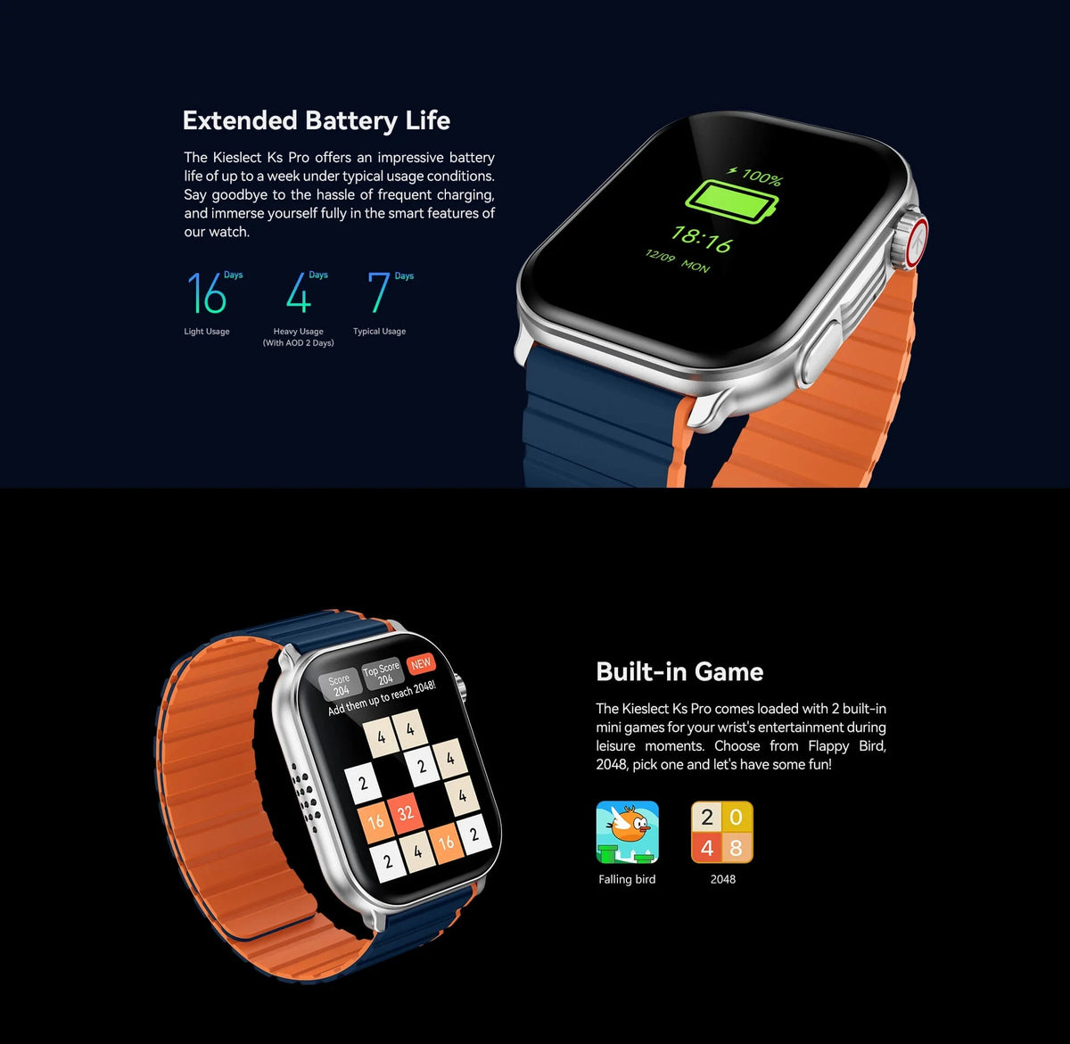 Kieslect Ks Pro Smartwatch with 2.01” AMOLED Display Bluetooth Calling & Dual Straps