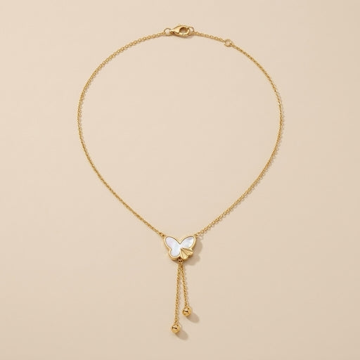 Sweet Romantic Butterfly Pearl Drop Tassel Necklace
