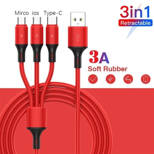 Lovebay 3-in-1 USB Fast Charging Cable – Type-C, Micro USB & IOS, Nylon Braided