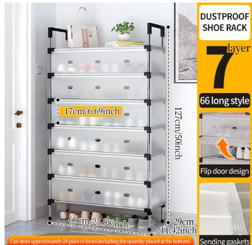 Multi-Layer Stackable Dustproof Shoe Rack | Space-Saving Shoe Organizer Cabinet with Flip Doors