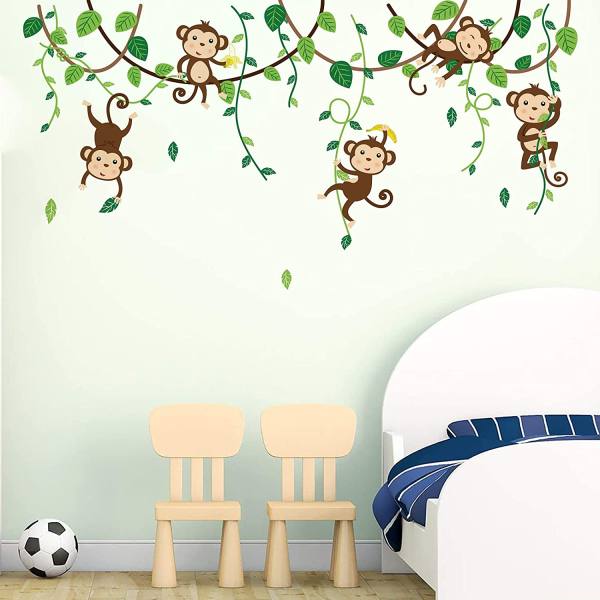 Monkey Play Home Decoration star baby children cartoon bedroom room decor wall stickers removable kids nursery decal sticker Wall Decoration Stickers wall deco Mickey Balloon