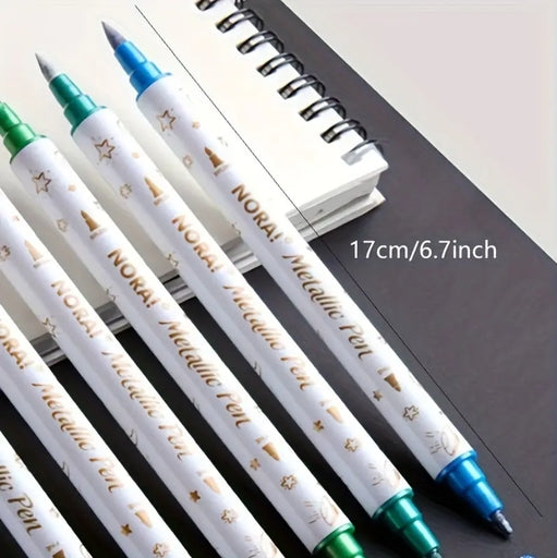 10 Metallic Brush and Fine Tip Marker Pens – Glitter Ink for Scrapbooking, Journals, Black Paper