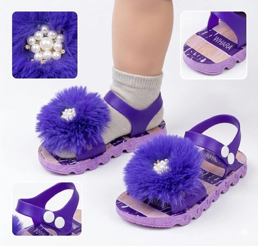 Pearl-Embellished Pom-Pom Sandals
