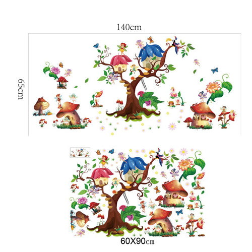 Kids Tree House Cartoon Animals Theme Wall Art Decal Sticker Decoration for Living Room Nursery Baby Girl Boy Kid Children's Room Bedroom Decoration