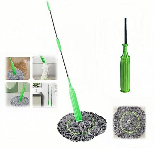 2 In 1 Self-Wringing Twist Mop with Bamboo Fiber Head, 360 Degree Spin Round Cleaning for Dry&Wet