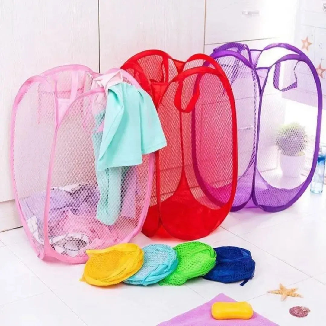 Foldable Mesh Laundry Basket Bag | Portable Storage Hamper for Clothes & Toys