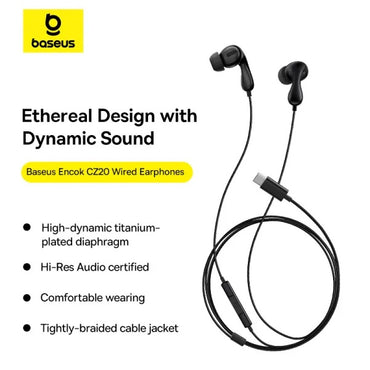 Baseus Wired Earphone Encok CZ20 Type-C Earphone For Iphone Samsung Pixel Huawei & More