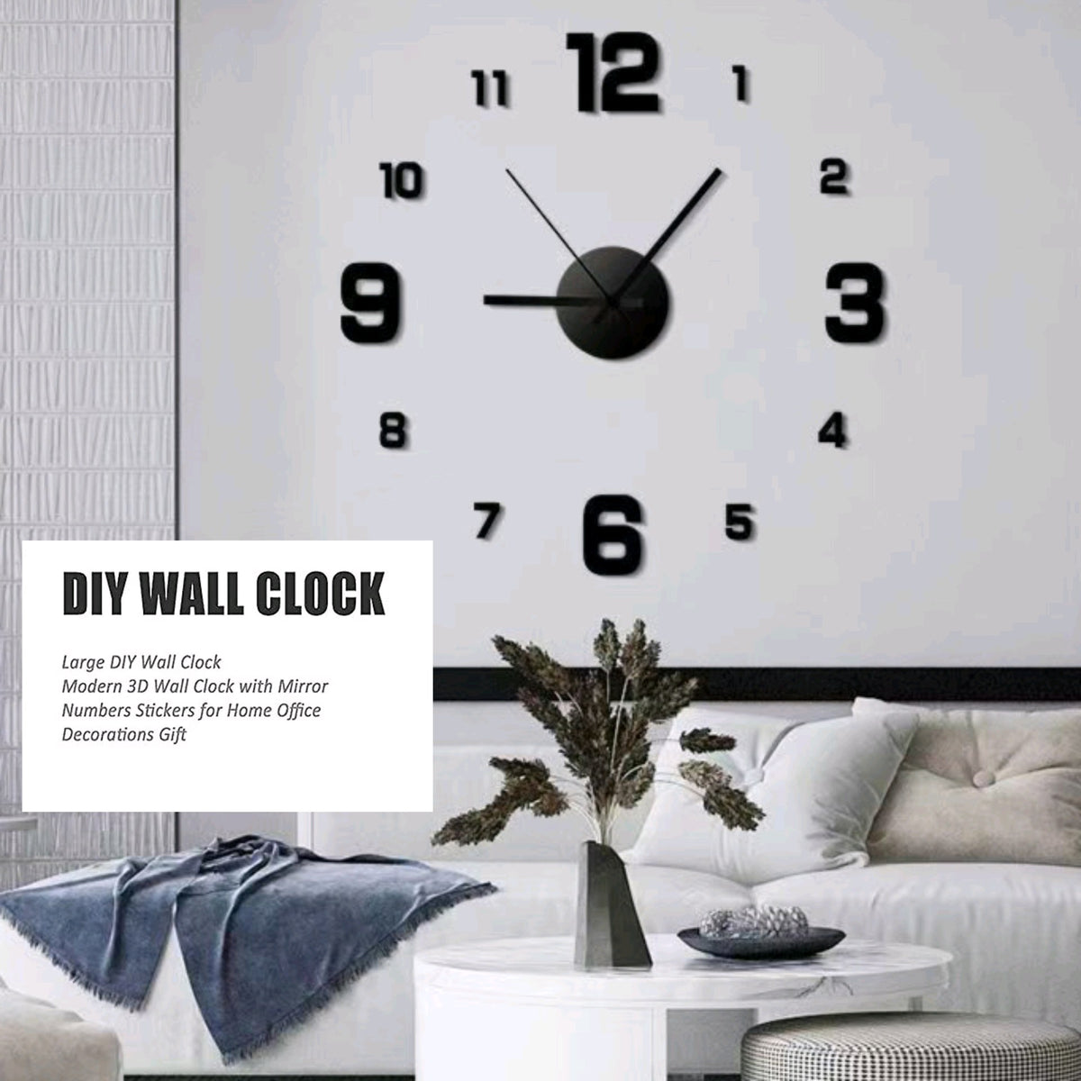 DIY 3D Wall Clock: Acrylic Mirror Number & Word Sticker Fashion Design, Adjustable Big Sizes
