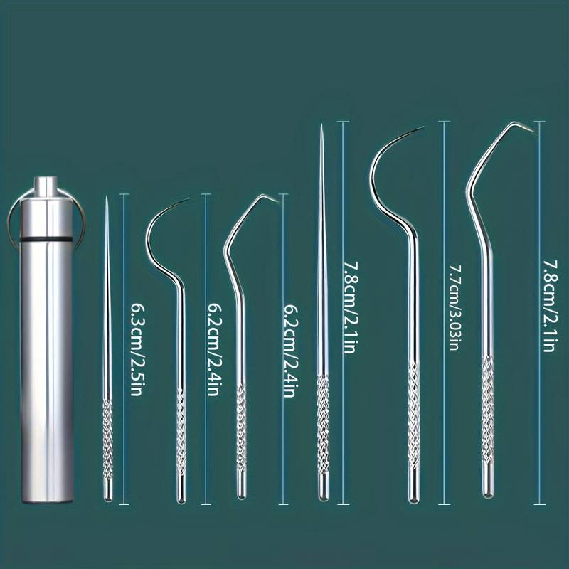 6Pcs Stainless Steel Toothpick Set – Reusable Dental Cleaning & Flossing Tools with Portable Storage