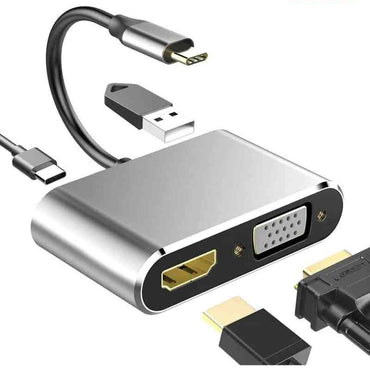 4 In 1 USB Type C To HDMI 4K VGA USB 3.0 PD Adapter Audio Video Converter USB C HDMI Cable for Laptop PC