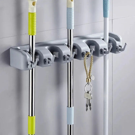 Broom and Mop Holder Wall Mount and Garden Tool Organizer, 5 Slot 6 Hooks Wall Mounted Organizers