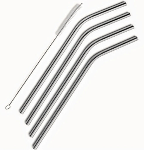 Reusable Stainless Steel Drinking Straws Set of 4 and Cleaning Brush