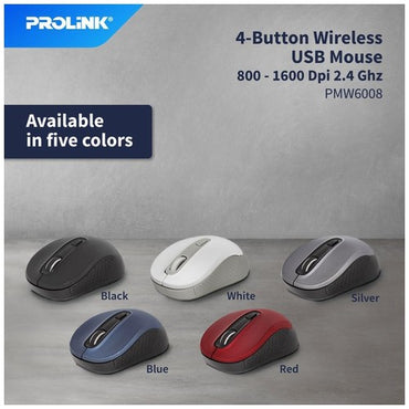 Original PROLiNK 2.4GHz Wireless Optical Mouse (800/1200/1600 DPI) 4 buttons /Free Battery in the pack