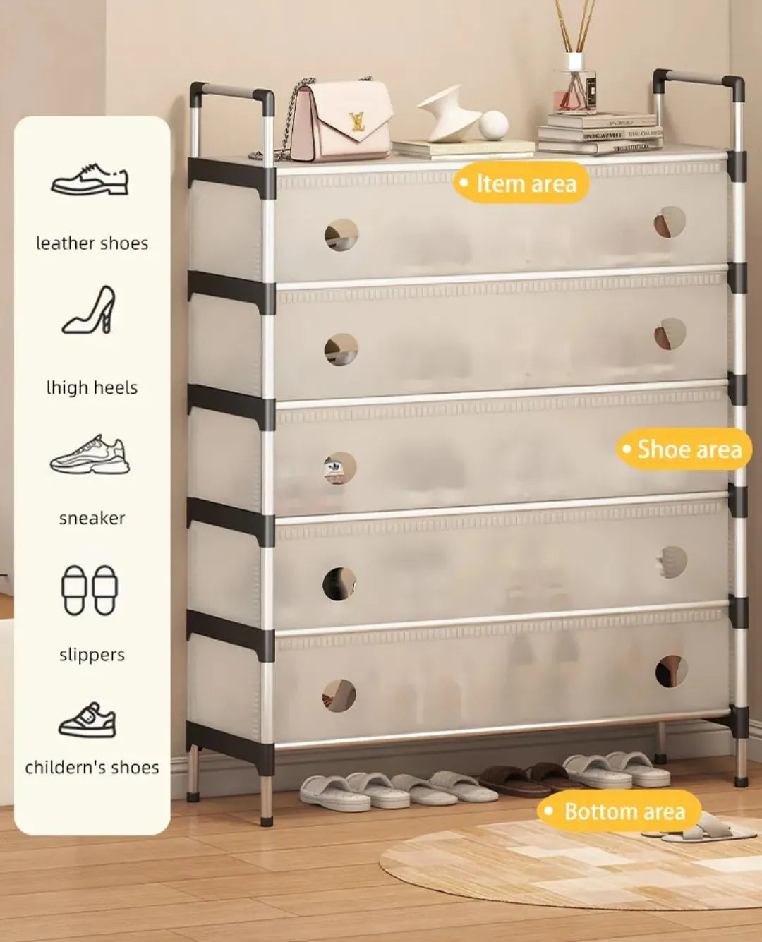 Multi-Tier Metal Shoe Storage Rack with Dustproof Cover | 4 to 7 Layer Cabinet Organizer for Entrywa