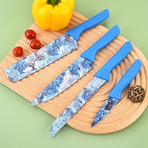 Color-Printed Stainless Steel Knife Set, 6-Piece Nonstick Kitchen Knives with Ergonomic Non-Slip
