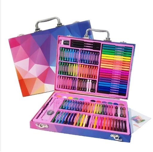 Complete 158-Piece Kids Art Set, Wooden Box with Watercolor Pens, Crayons, and Art Supplies