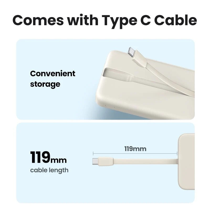 UGREEN 10000mAh PD 30W Power Bank with integrated USB-C cable - 45206