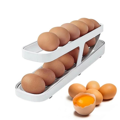 Automatic Rolling Egg Dispenser Refrigerator Egg Storage Rack Holder Double Layer