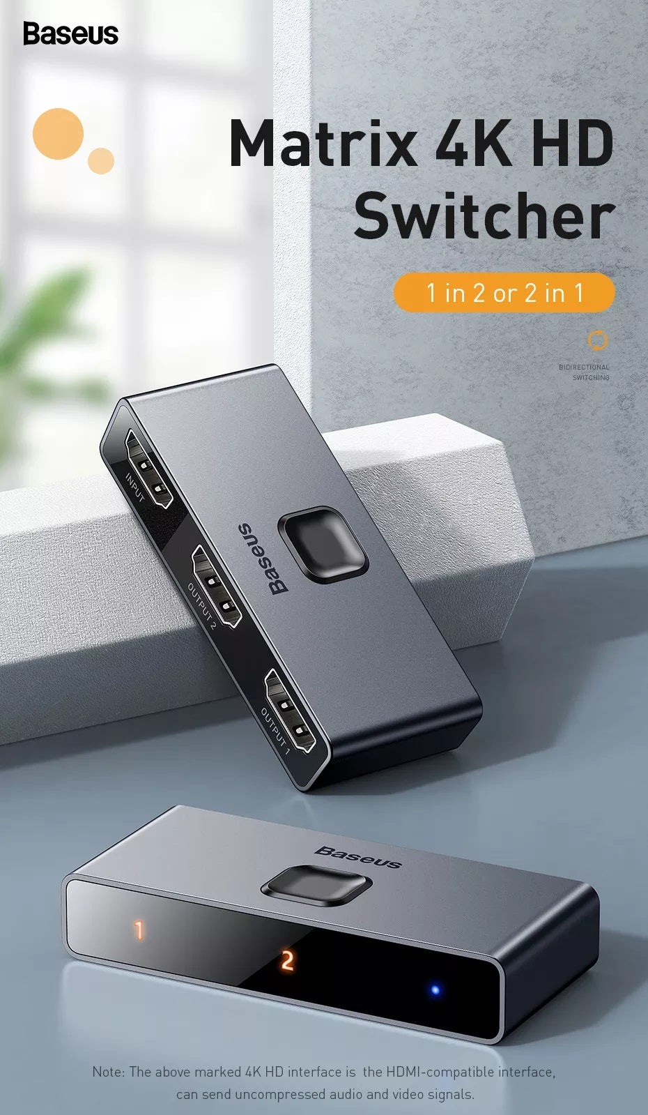 Baseus Matrix Bi-Direction HDMI Switcher HDR HDMI Audio Adapter for PS4 TV Box HDMI Switcher