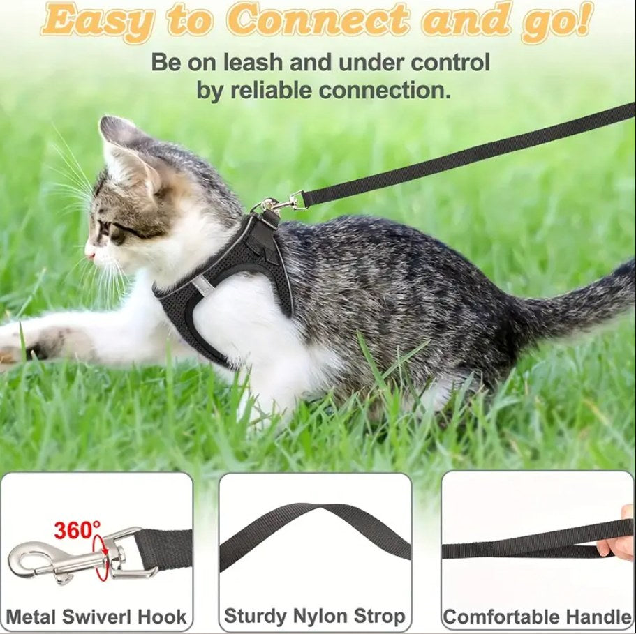 Escape-Proof Cat Harness & Leash Set: Reflective Soft Mesh Vest for Safe Outdoor Walks with Your Cat