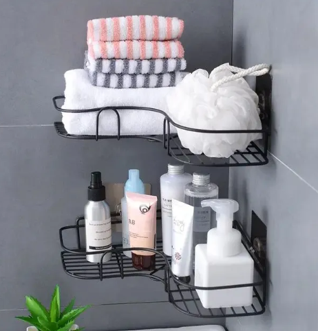 Adhesive Corner Shower Caddy Storage Rack | Wall-Mounted Kitchen & Bath Organizer