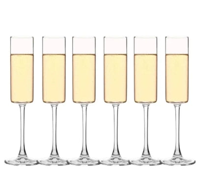Premium Crystal Clear Champagne Glasses, Set of 6 Pieces for Home Bar, Wedding, Restaurant