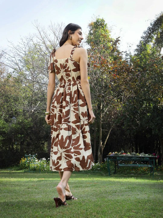 Women Floral Printed Pure Cotton Fit and Flare Maxi Dress