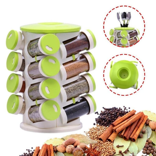 Prime Trueware Plastic Spice Rack, 16-in-1 Organizer with Cutlery Holder, Safe BPA-Free Plastic