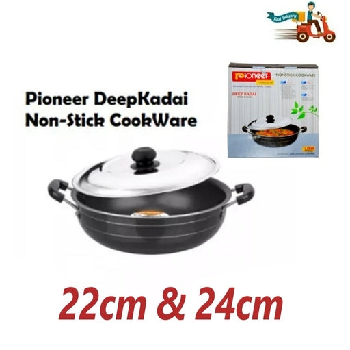 Pioneer Deep Kadai with Lid – 22Cm & 24Cm | Versatile Indian Cooking Wok for Frying & Sautéing