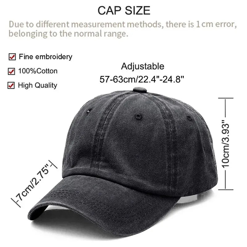 Premium 100% Cotton Solid Color Baseball Cap | Washable Unisex Sport Visor Snapback Hat