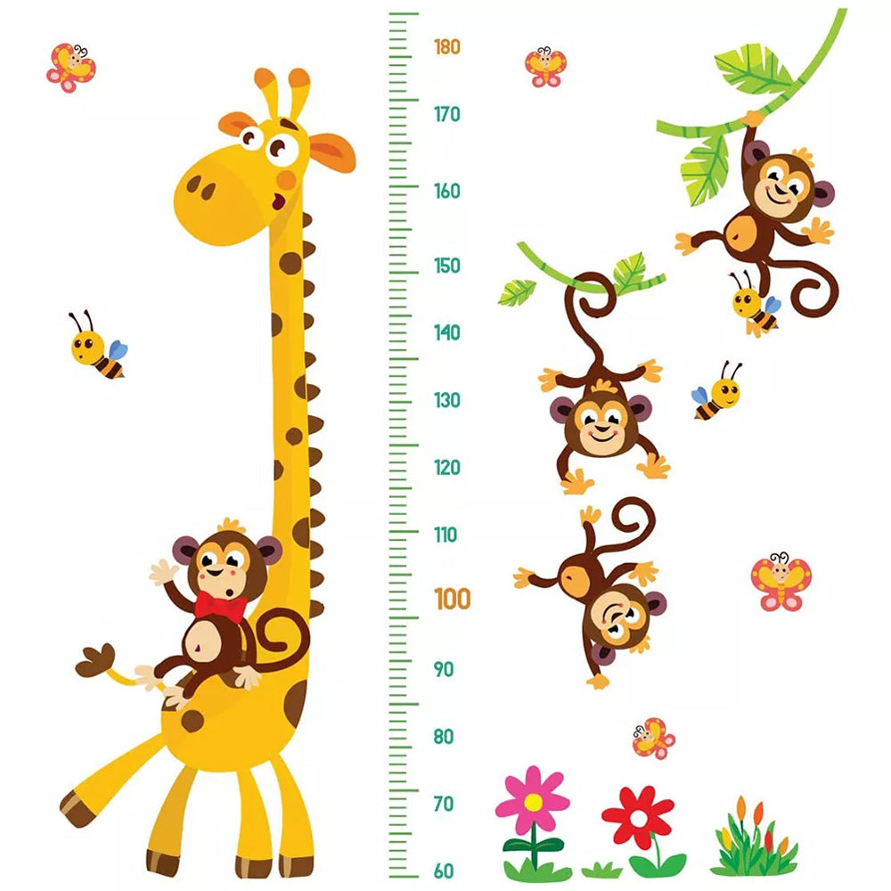Buy More One Giraffe with Monkeys Height Measuring growing kids measurement chart cartoon animals tree bridge baby children bedroom room wall decoration wall stickers removable kids nursery decal sticker