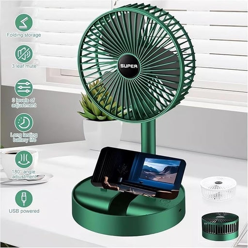 Electric Foldable Telescopic Fan Rechargeable Low Noise Multi Speed Fan for Office Desk Cooling