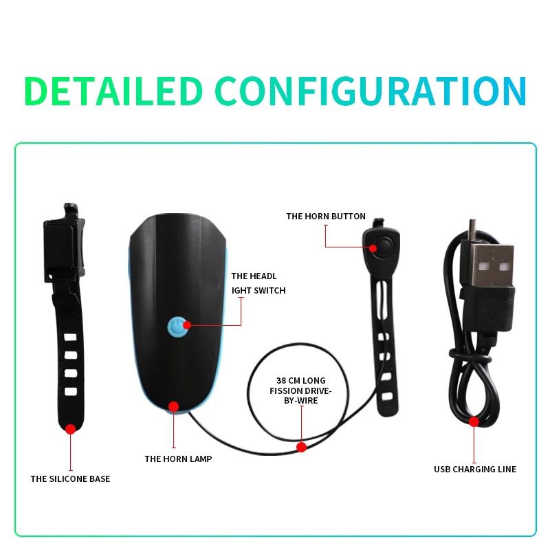 Bicycle LED Headlight with Horn Speaker – Front Light & Bike Bell, USB Rechargeable Bike Accessory