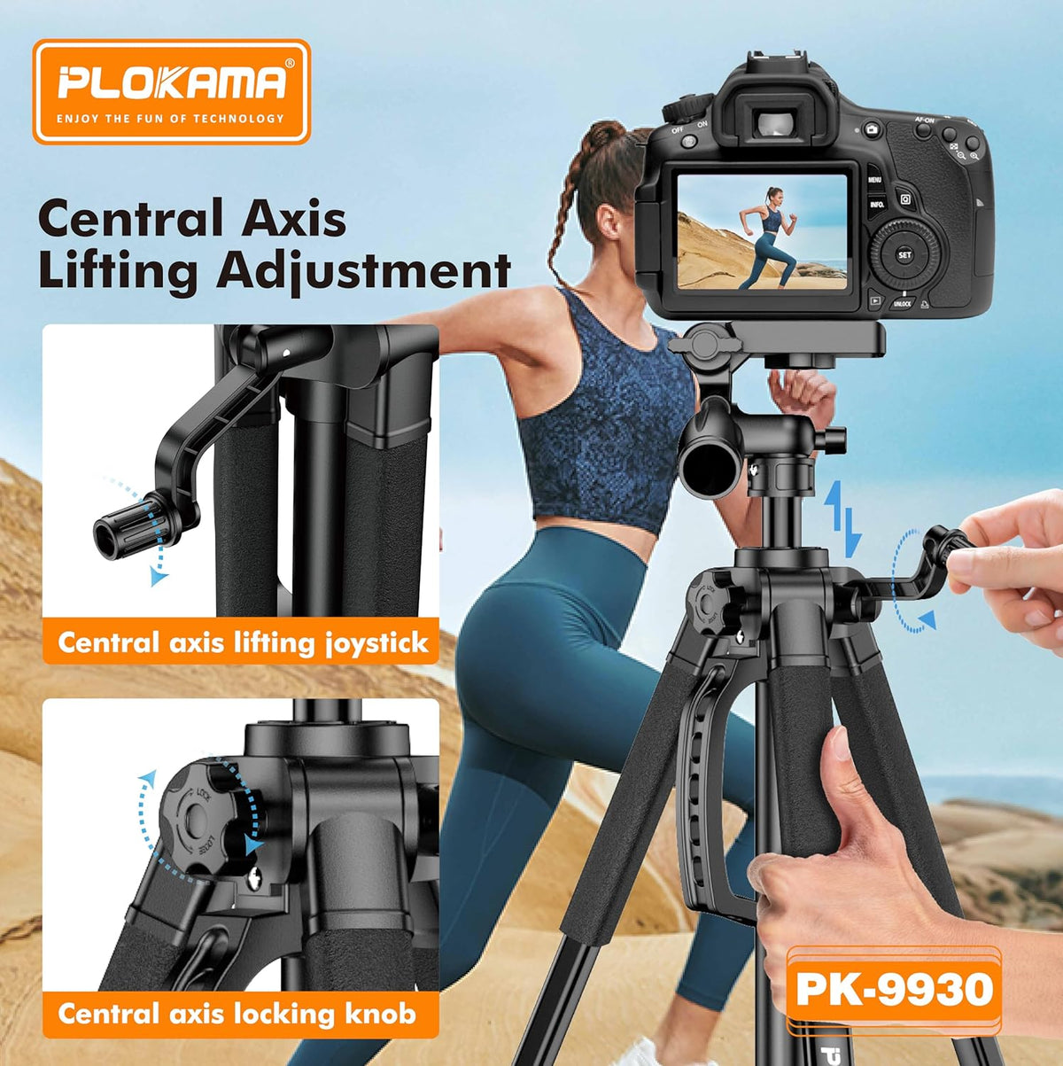 Plokama PK-9930 – 150CM Tall, 360° Rotating Tripod with Bluetooth Remote, Phone Holder & Carry Bag