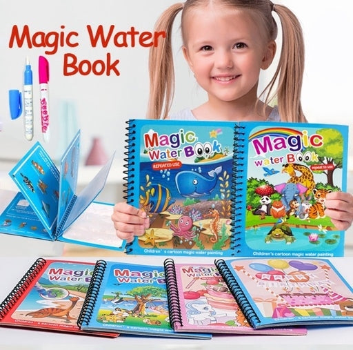 1 Book + 1 Pen Water Coloring Book with Magic Pen for Toddlers, Early Education Puzzle Drawing Toys