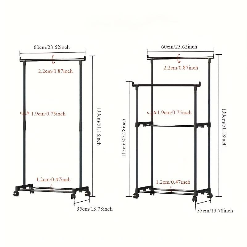 New Low Price Double Pole Telescopic Clothes Hanger, Garment Drying Rack with Rolling Wheels Steel
