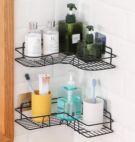 Bathroom Kitchen Tripod Adhesive Corner Shower Caddy Wall Hanging Bath Organizer