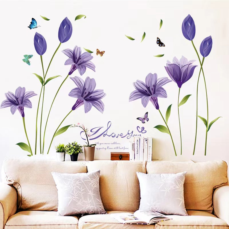 Lavender purple dream flower Beautiful Home Decoration animals tree bridge baby children cartoon bedroom room decor wall stickers removable kids nursery decal sticker Wall Decoration Stickers wall deco