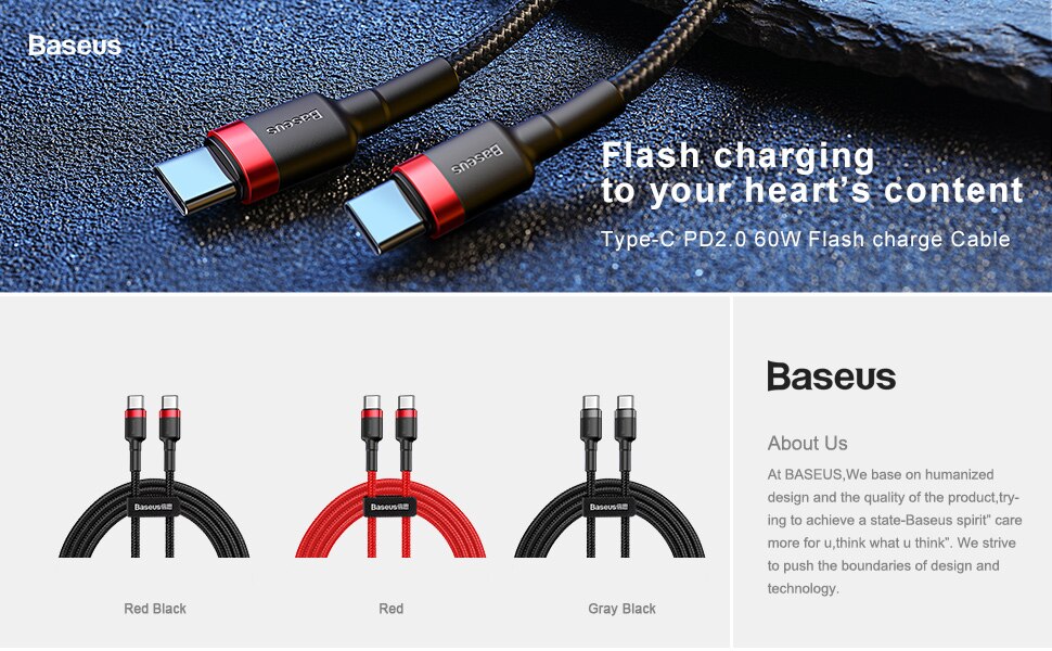 2M Baseus 3A USB Type C To Type-C Cafule Cable For iPad Pro Xiaomi Mix 3 Huawei Mate 20 Pro Oneplus 6t 6 PD Quick Charge 2M
