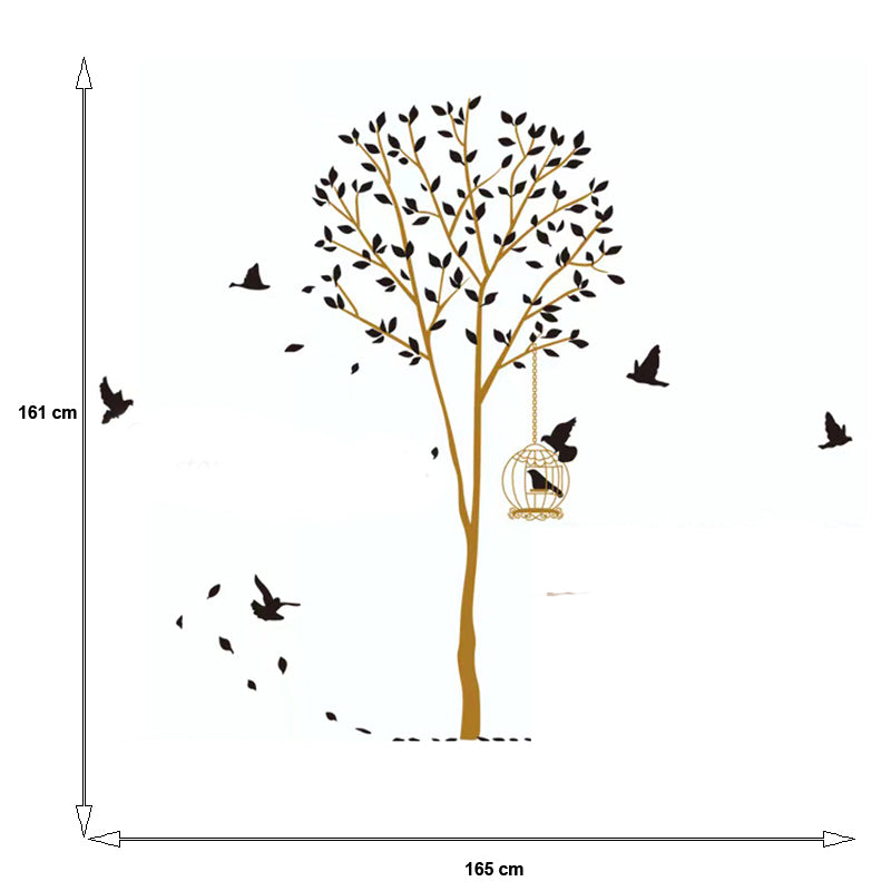 Brown Tree Black Birds Beautiful Bird with Cage Sticker Butterfly Bird sticker plants room wallpaper bedroom nursery window decoration