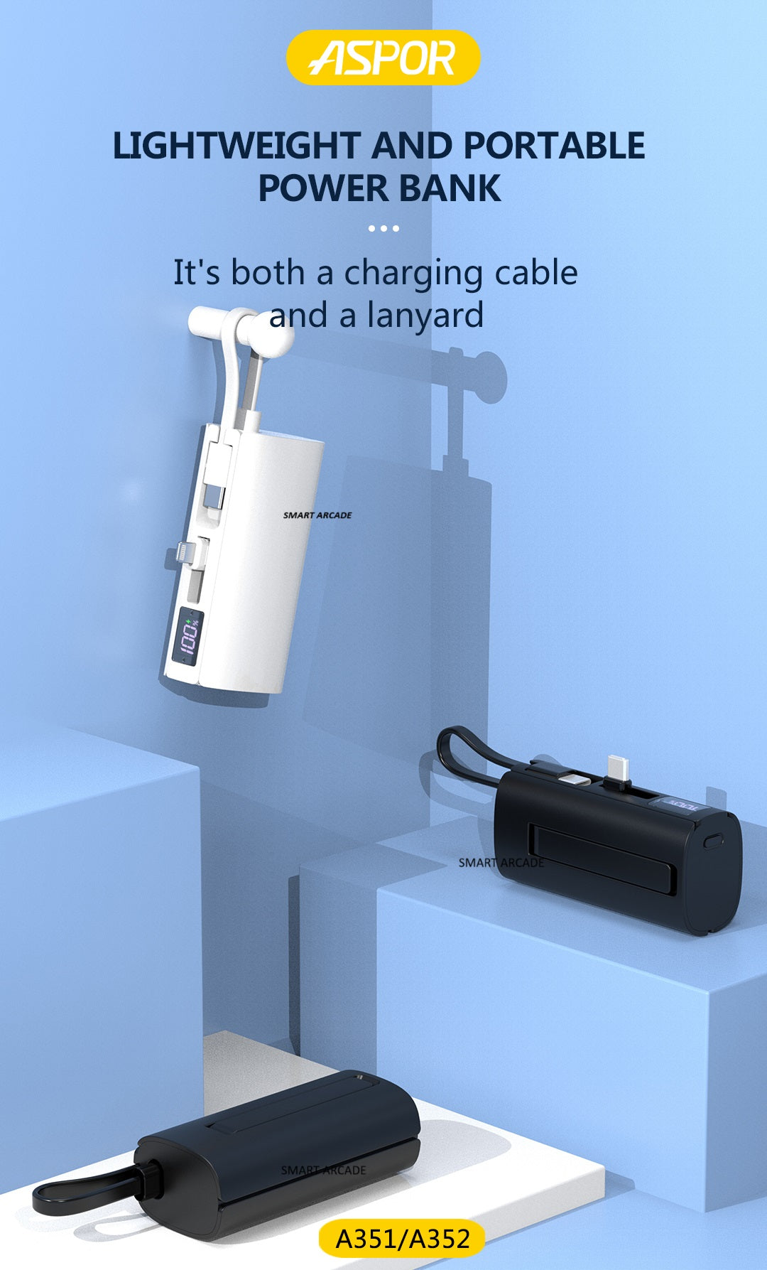 Aspor A351 Powerbank 5000mAh 20W Capacity Easy Use Flexible Portable Mini Finger Emergency Power Station